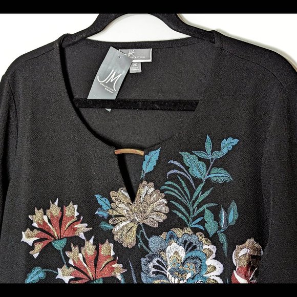 NWT JM COLLECTION 2X 1X Glittery Autumn Floral Print Stretch Textured Blouse - Picture 4 of 5